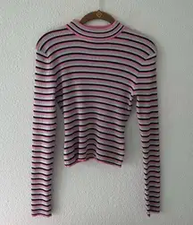 Arizona Jeans PInk Stripe Mock Neck Top Y2K style