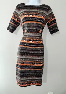 W by Worth Womens Size 0 Black Orange Striped Knit Career‎ Cocktail Dress