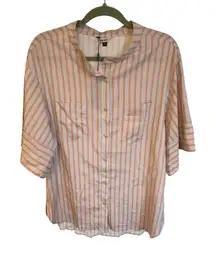 THE KIT. Womens Blouse Size 12‎ Peach Beige Striped 3/4 Sleeve Button Down