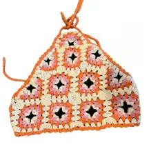 B.O.G. Collective Granny‎ Squares Cotton Knit Halter Top Multicolor Size L