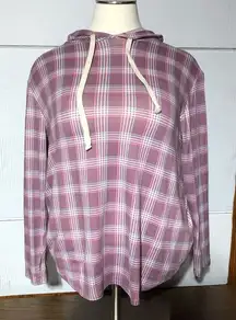 HONEYME CURVY XXL PINK PLAID LONG SLEEVE TOP WITH HOODIE. BUTTER SOFT