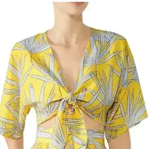 Hutch Tie-Front Crop Top Yellow Gray Beachy Resort Summer Womens Size M