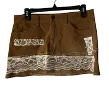 Prana‎ Skirt 8 Brown Corduroy Mini Lace Patchwork Boho Organic Cotton Fairy
