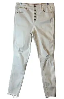 GAP Universal Women's White Denim High Rise Stretchy Distressed Jeans Sz 12/31 #