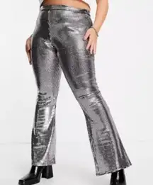 ASOS DESIGN Curve Chainmail Mirror Sequin Slim Flare Silver Disco Ball 26 Plus