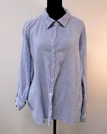 Orvis Blue Linen Blend Casual Womens Button Down Shirt XXL Collared Roll Sleeve