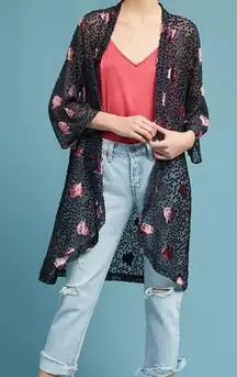 Anthropologie  Floreat Dotty Velvet Burnout Kimono Floral One Size