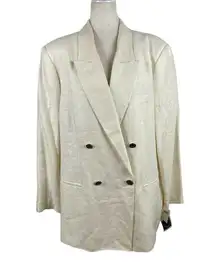 VTG Jennifer Moore 100% Linen Double Breasted Career Blazer Cream Oversized 18W