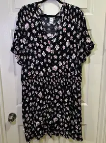 American Rag Short Sleeve Mini Dress Size 3X V-Neck Elastic Cinch Waist Floral
