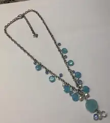 Signed Cookie Lee Silver Tone Blue Bead Costume Necklace