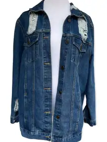 Boom Boom Jeans Medium Wash Destroyed Trucker Style Denim Jacket XL