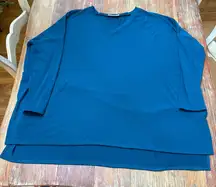 Women's ZENANA Ocean Blue Long Sleeve Oversized V-Neck Tee 2X