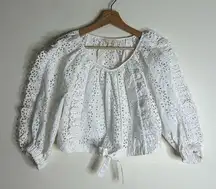 Rebecca Taylor ladies White Embroidered Lace Puff Sleeve eyelet blouse Top XS