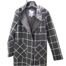 Vince Camuto M black whit plaid hooded coat