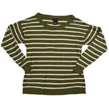 Central Park West Women's Medium Striped Green Crewneck Sweater