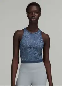 Lululemon Ebb to Street Cropped Racerback Tank Distorted Noise Blue Size 2