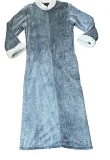 Natori Zip Kaftan Bathrobe House Coat SZ S Sherpa Fuzzy Fleece Gray Cozy
