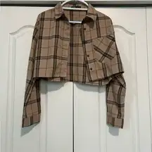 Brown and tan cropped flannel shirt