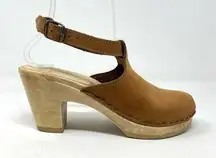 36.5 Sven Brown Nubuck Leather Wooden Halter Top High Heel Clog Sandals .5 6