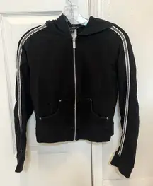 Bebe Y2K Black Zip-Up Hoodie with White Stripe