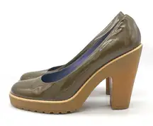 Marc by Marc Jacobs Olive Green Patent Platform Heels Size 40 Chunky Block Pumps