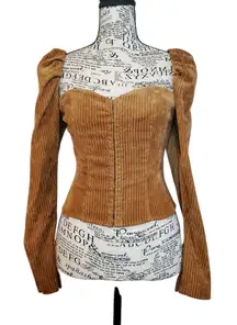 Line & Dot Tan Corduroy Blouse Size:XS