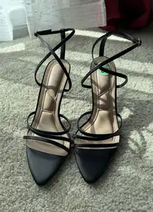 TOP MODA HEELS BLACK SANDALS STRIPS POINT TOE