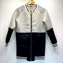 SJ Style Boutique Brand Gray & Black Ringer Trim Zip Front Varsity Jacket Size S