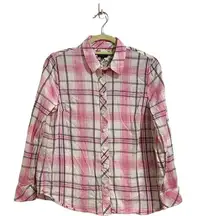 Talbots Pink Plaid Long Sleeve Button Down Sz MP