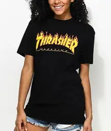 Thrasher Flame Logo Black Short Sleeve Shirt