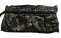 Express Black‎ & Gold Cheetah Print Y2K 80's Ruffle Zipper Top Clutch Bag