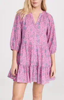 Apiece Apart Pink Floral Long Sleeve Mini Mitte Dress size MEDIUM