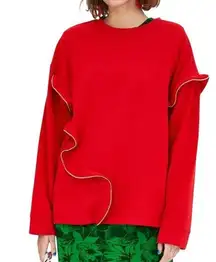 Zara Medium Red Oversized Sweatshirt Ruffles with Zippers Comfy