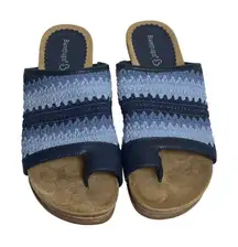 Baretraps Womens Blue Crochet Wedge Sandals Size 7.5M Cork Heel Slip On