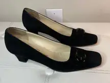 Salvatore Ferragamo Black Velvet Kitten Heels Tortoise Shell Buckle Size 8