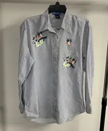 Vintage Las Olas Gray Hummingbirds Embroidered Shirt Size M