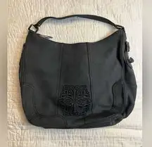 Antonio Melani navy suede embroidered handbag