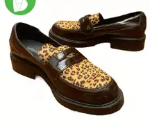 JEFFREY CAMPBELL "HENDRY" PATENT LEATHER & FUR ACCENT OXBLOOD BROWN LOAFERS (7)