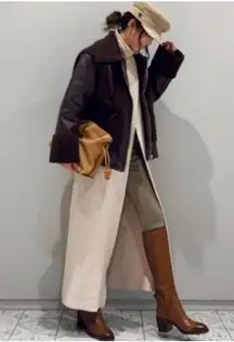 Zara Leather Knee High Block Heel Pull On Boots