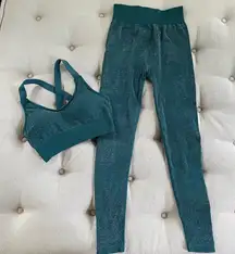 ASOS South Beach Seamless Shimmer Green Silver Leggings Sports Bra Activewear Se