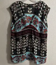 Eyeshadow Blue and Red Boxy Sheer Blouse