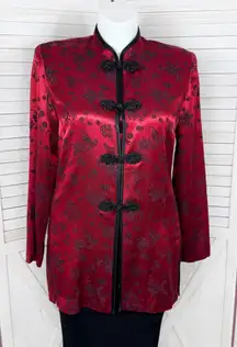 Vintage‎ 80s R&M Richards Satin Brocade Cheongsam Asian Jacket Red Black 12