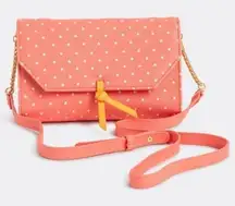 Coral‎ Polka Dot Crossbody Bag with Gold Chain Strap and Yellow Tie Detail