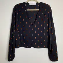 Iro Jeans Disja Blouse Top Size 40/‎ L Black Lightning Bolt Print Long Sleeve