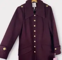 NWT Anthropologie  Wool-Blend Military Coat in Merlot Red XL