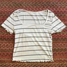 CAUTION TO THE WIND WHITE STRIPED RIBBED SQUARE NECK TEE