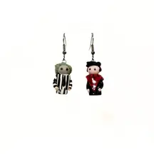 Beetlejuice & Lydia Lego Earrings – Handmade – Halloween/Goth Vibes