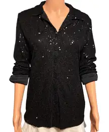 NWOT Hudson Gray Size M Black Sequin Button Dress Shirt Event Party