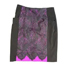 Anthropologie Nanette Lepore Witchy Pencil Skirt Black Lace Pink Purple Size 10