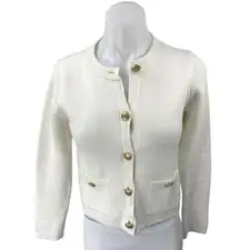 Zara White Button Down Pockets Long Sleeve Knit Cardigan Sweater Jacket Top Sz S